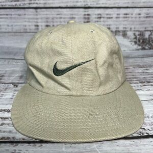 VTG Y2K Nike Baseball Cap Khaki and Green Embroidered Swoosh‎ Logo Cotton OSFA
